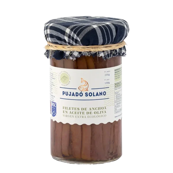 Envase de Anchoas del Cantábrico de Costera en Aceite de Oliva Virgen Extra Ecológico Vaso de Cristal 235 g