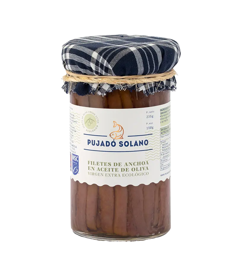 Envase de Anchoas del Cantábrico de Costera en Aceite de Oliva Virgen Extra Ecológico Vaso de Cristal 235 g