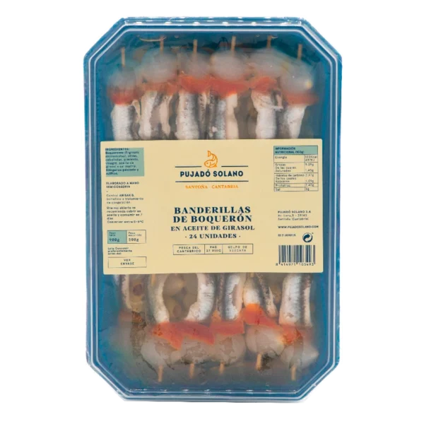 Barquette de Banderilles de Bocarte de Cantabrie avec Petits Oignons (24 Pièces, 900 g)