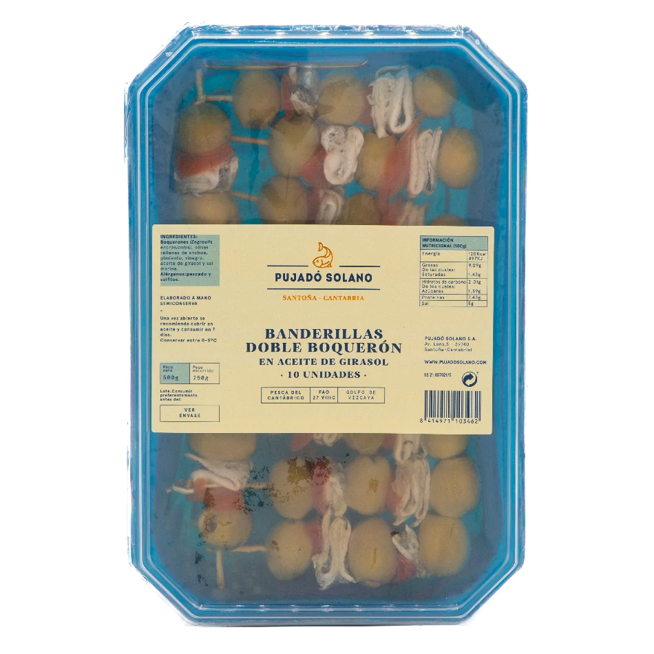 Tarrina de Banderillas de Doble Boquerón del Cantábrico (10 Piezas, 500 g)
