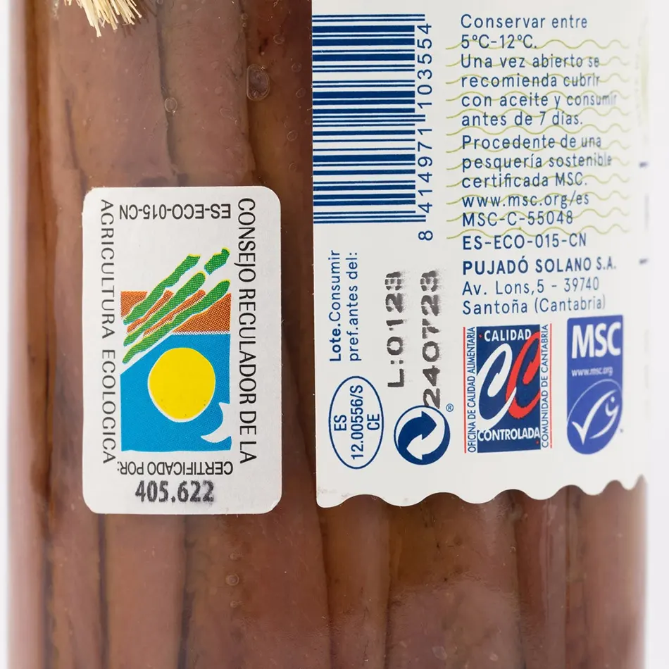 Anchoas del Cantábrico de Costera en Aceite de Oliva Virgen Extra Ecológico Vaso de Cristal 235g