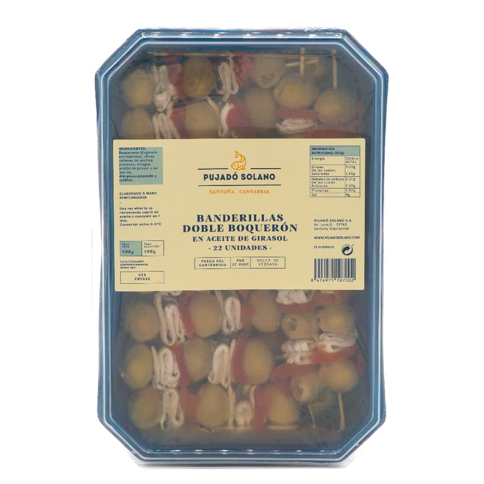 Tarrina de Banderillas de Doble Boquerón del Cantábrico (22 Piezas, 900 g)